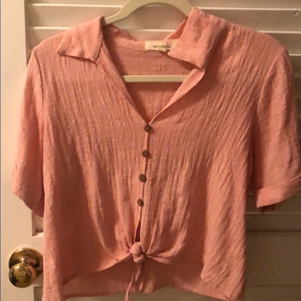 Pink button down crop top